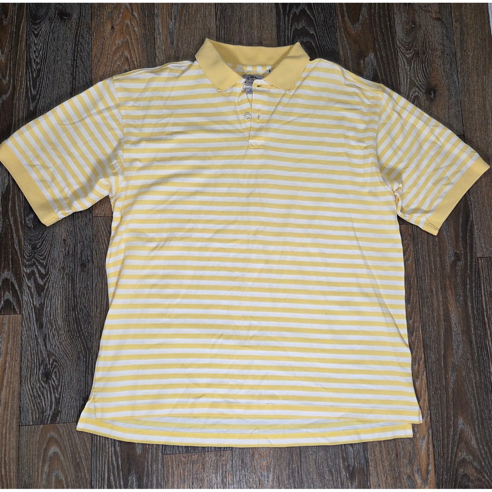 Callaway Golf Sport Mens Large Yellow White Striped Cotton Pique Polo Shirt